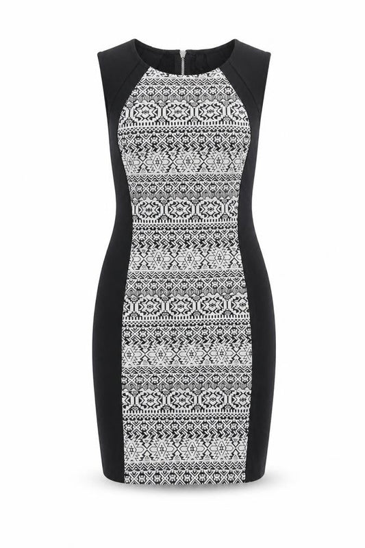 Divided by H&M Womens Black Polyester Bodycon Size 12 Round Neck Zip - Geometric Print