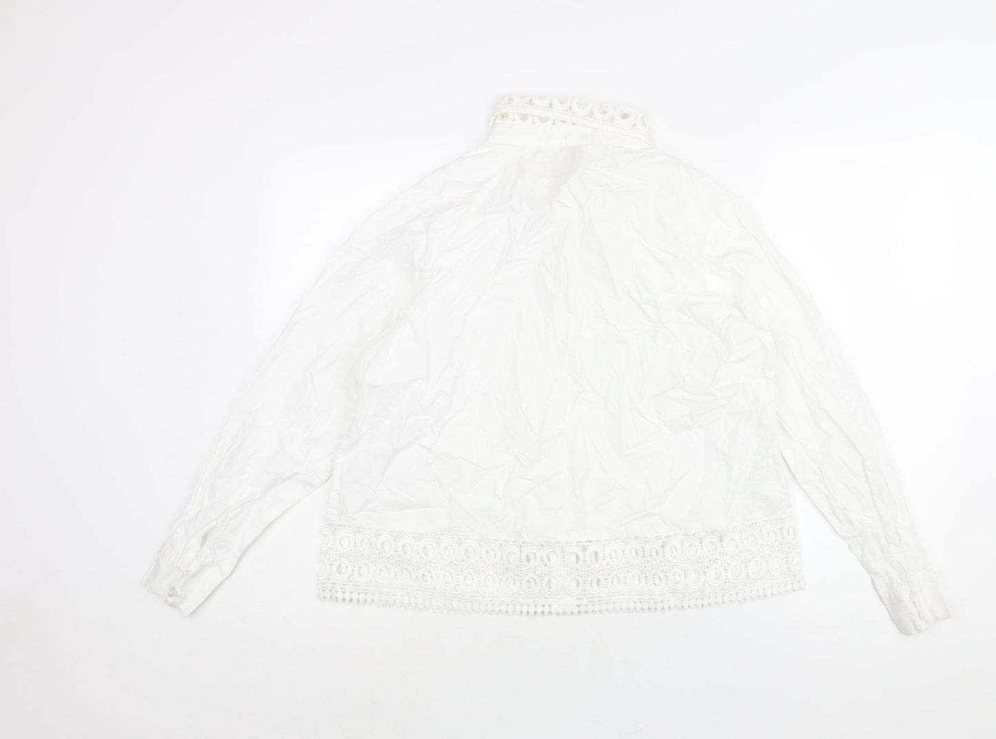 Cotton Traders Womens White Cotton Basic Button-Up Size 14 Collared - Lace Detail