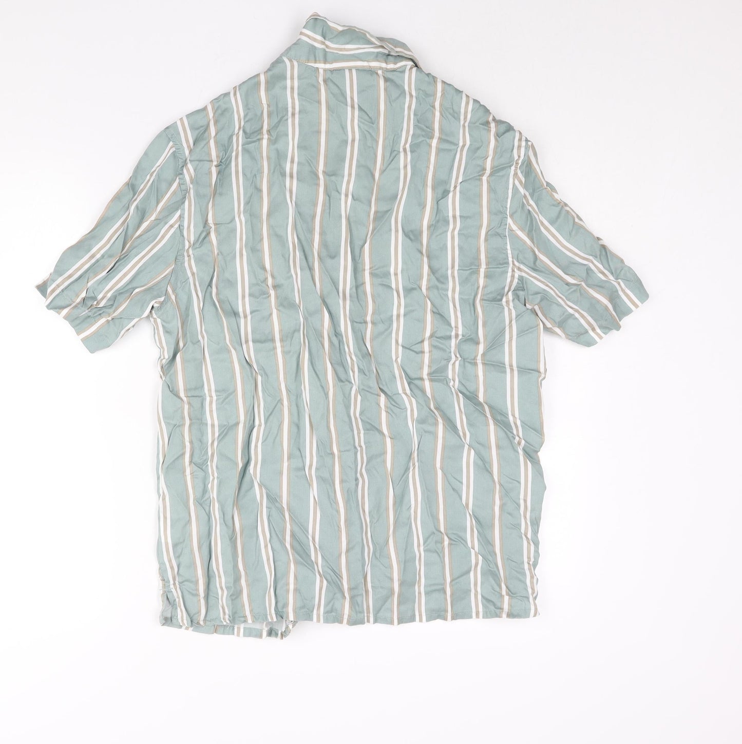 H&M Mens Blue Striped Lyocell Button-Up Size M Collared Button