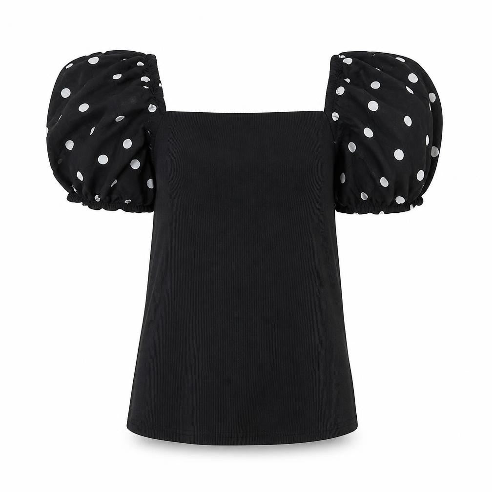 New Look Womens Black Polyester Basic Blouse Size 10 Square Neck - Polka Dot Sleeve