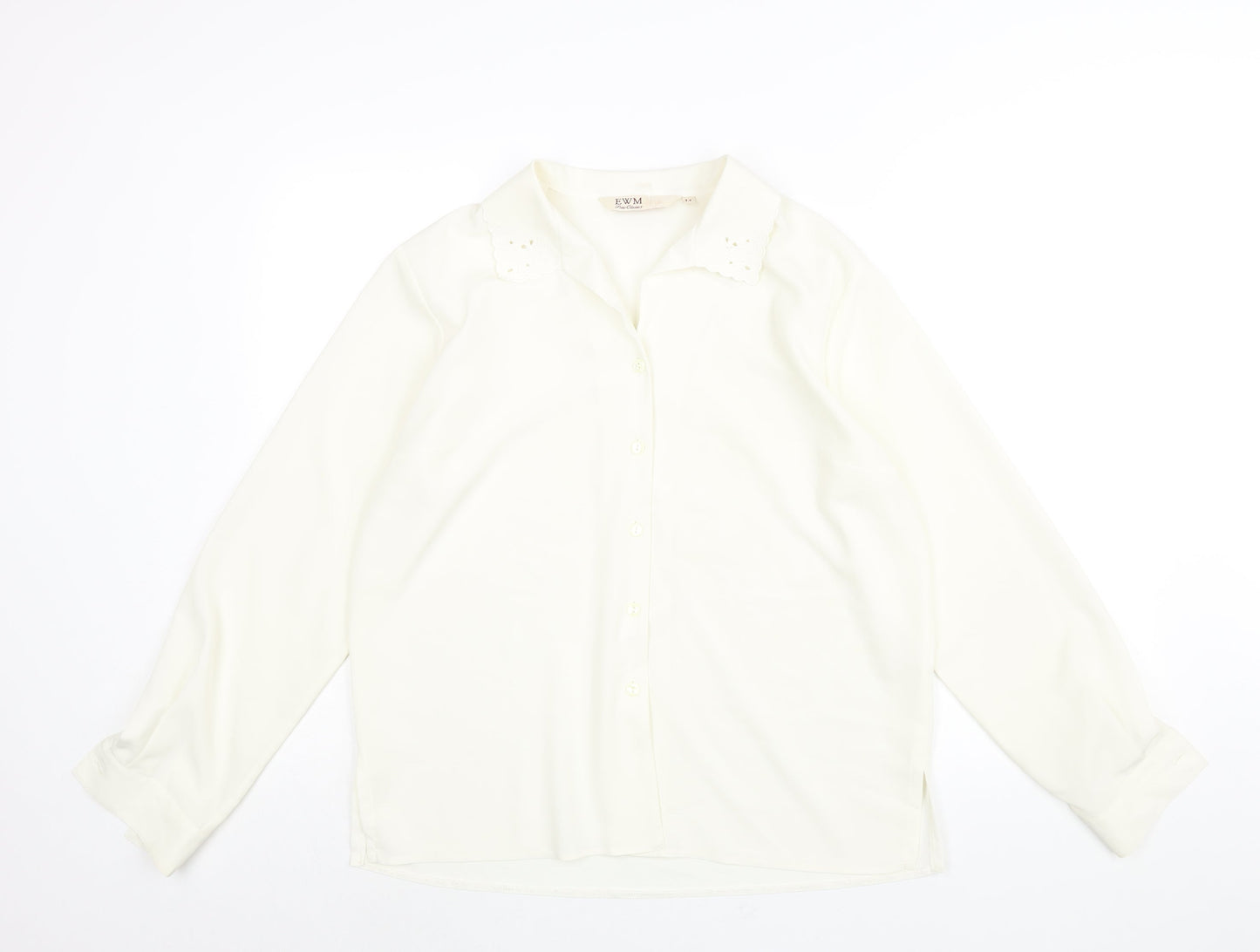 EWM Womens Ivory Polyester Basic Blouse Size 14 Collared