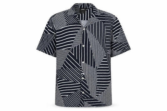 Burton Mens Blue Geometric Viscose Button-Up Size M Collared Button