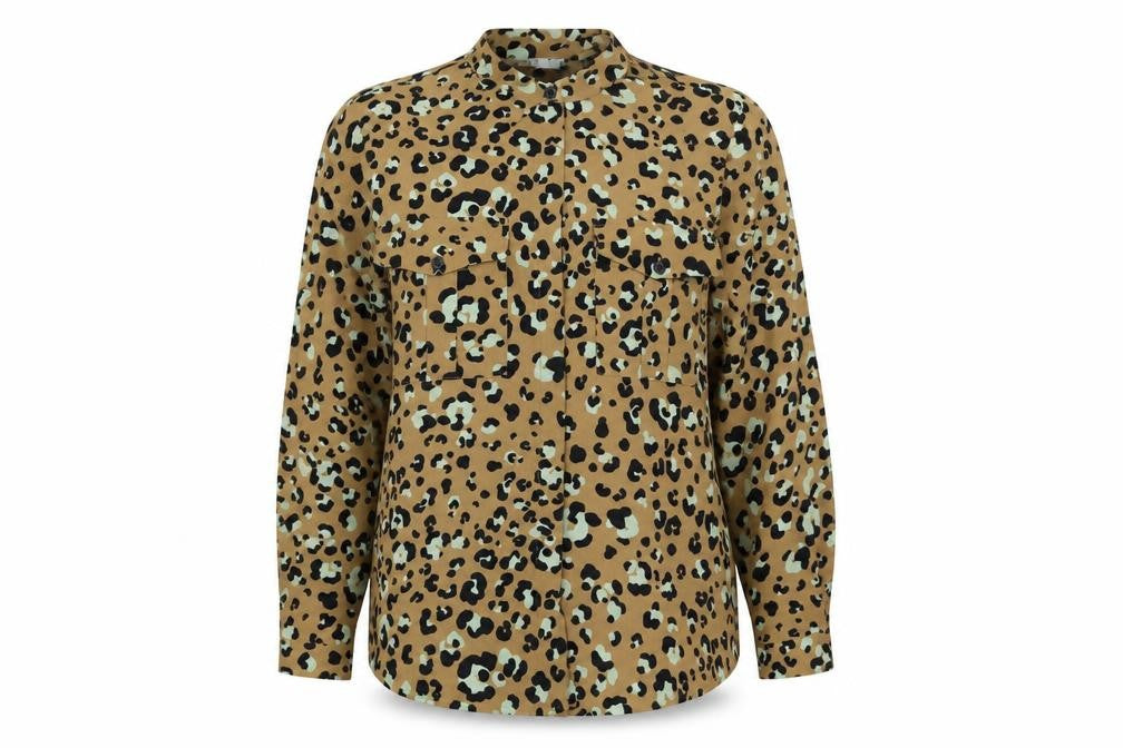 Mango Womens Brown Animal Print Polyester Basic Button-Up Size S Collared - Leopard Print