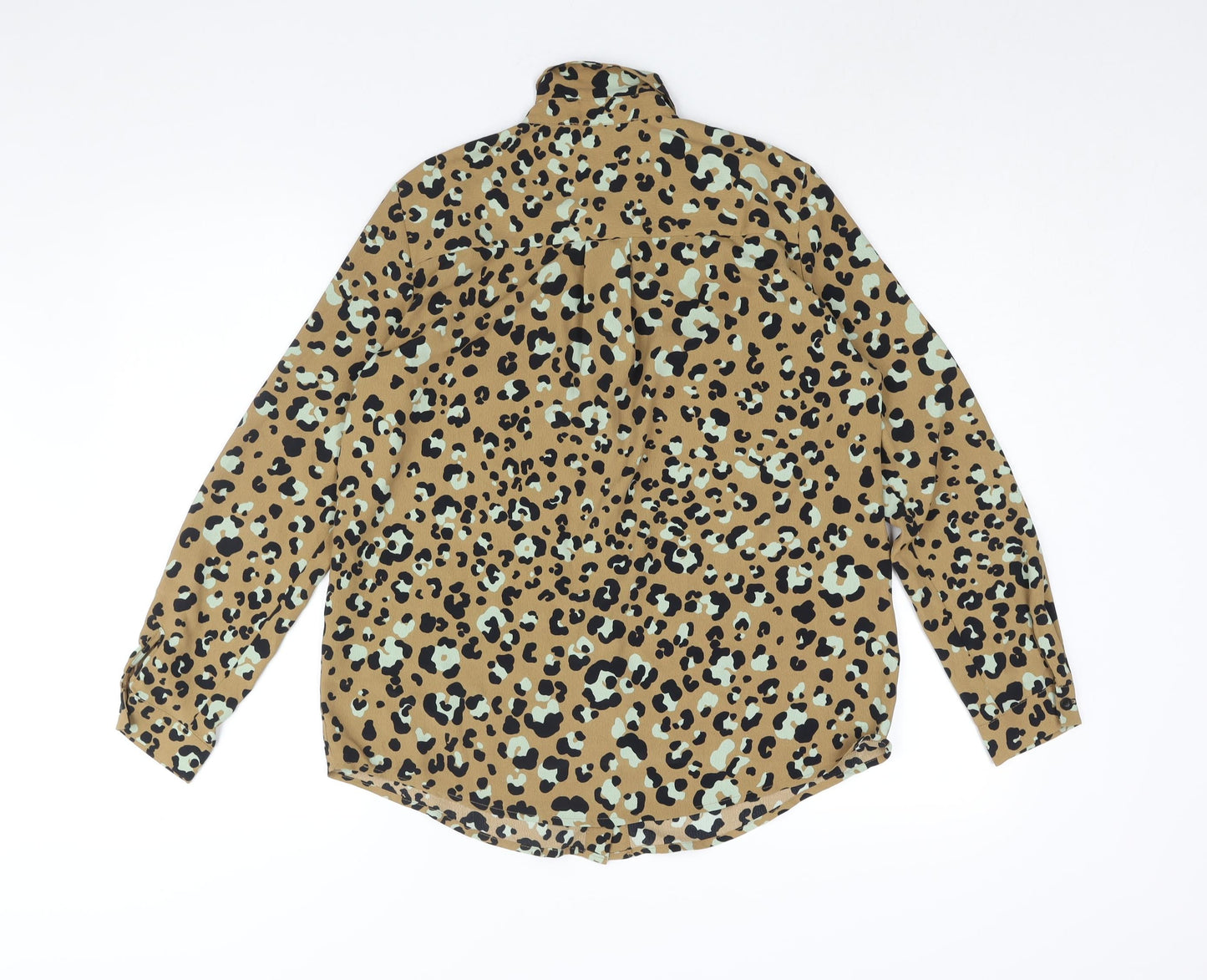 Mango Womens Brown Animal Print Polyester Basic Button-Up Size S Collared - Leopard Print