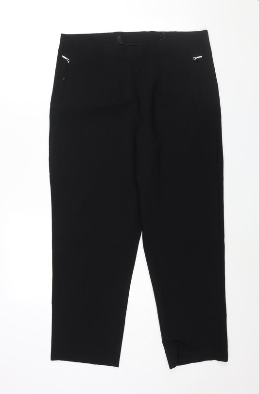New Fashion Womens Black Viscose Trousers Size 26 L26 in Regular - Zip Detail Elasticated Waist