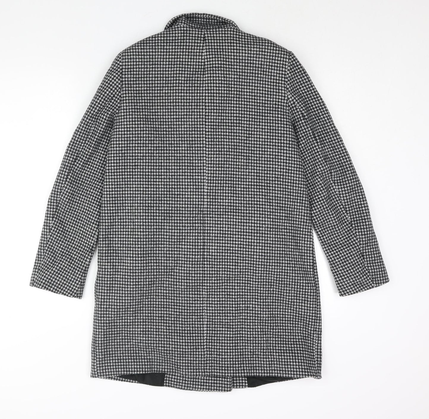 Zara Womens Black Check Overcoat Coat Size M Button - Houndstooth Double Breasted