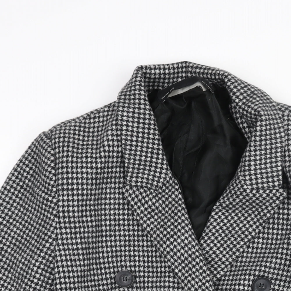 Zara Womens Black Check Overcoat Coat Size M Button - Houndstooth Double Breasted