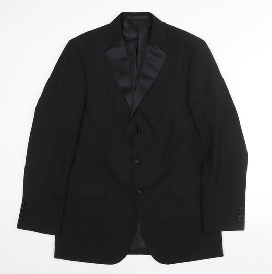 Marks and Spencer Mens Black Polyester Tuxedo Suit Jacket Size 40 Regular - Satin Lapel