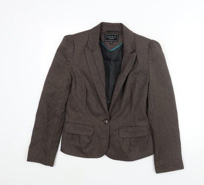 Additional front view of NAM & Co women’s brown herringbone polyester jacket suit jacket, size UK 10