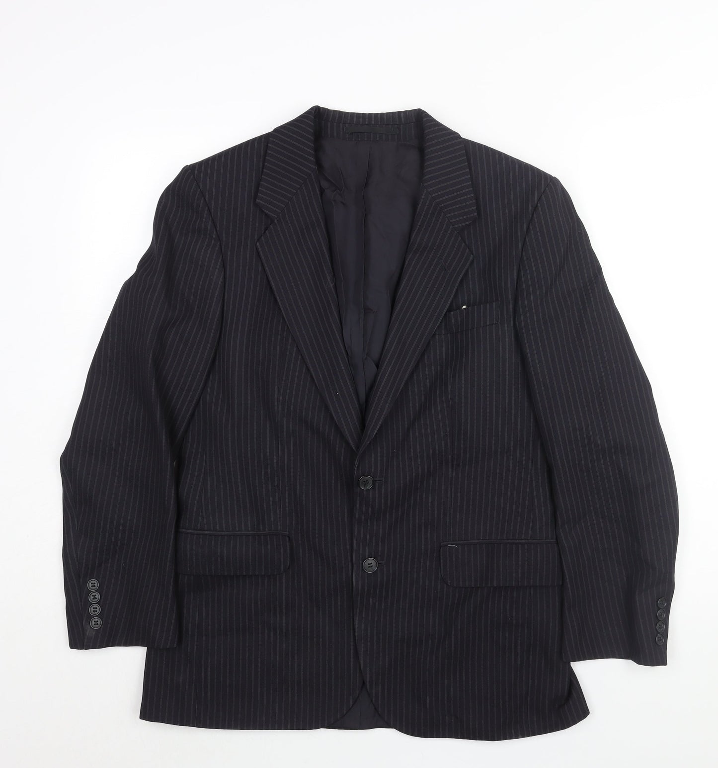 St Michael Mens Blue Striped Polyester Jacket Suit Jacket Size 38 Regular