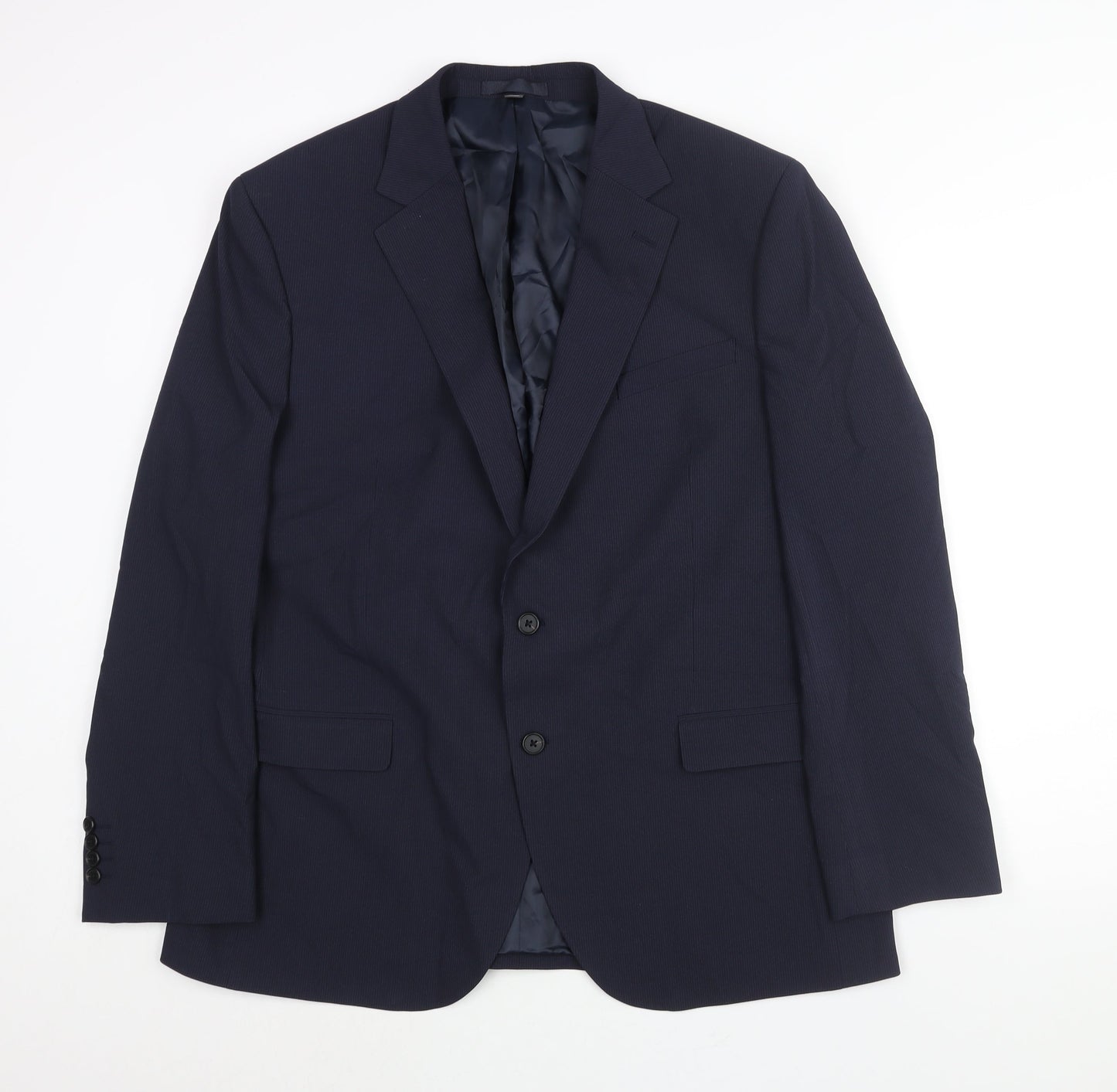 Marks and Spencer Mens Blue Striped Polyester Jacket Suit Jacket Size 44 Regular