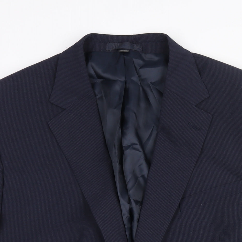 Marks and Spencer Mens Blue Striped Polyester Jacket Suit Jacket Size 44 Regular