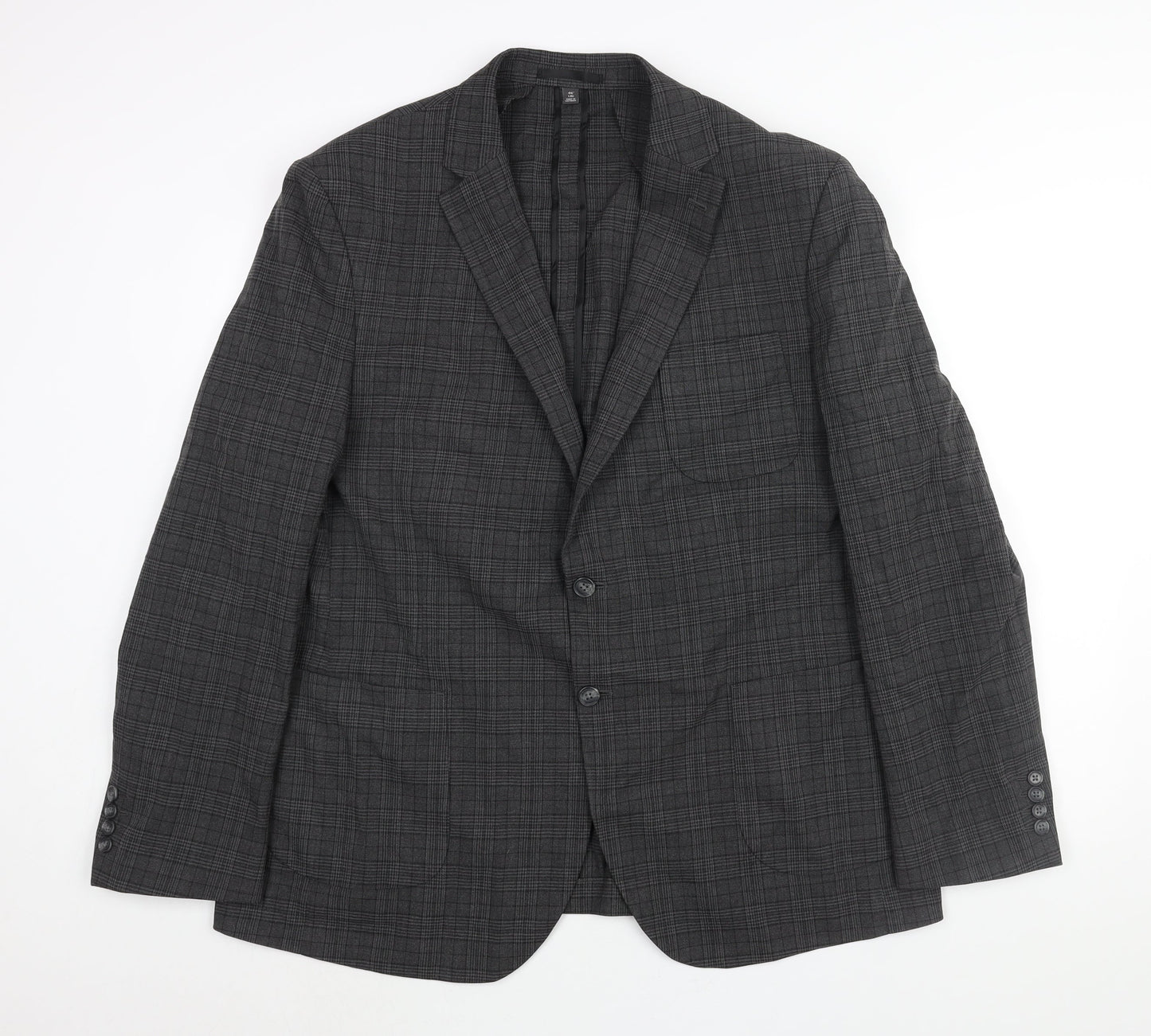 Marks and Spencer Mens Grey Check Polyester Jacket Suit Jacket Size 46 Regular - Unlined