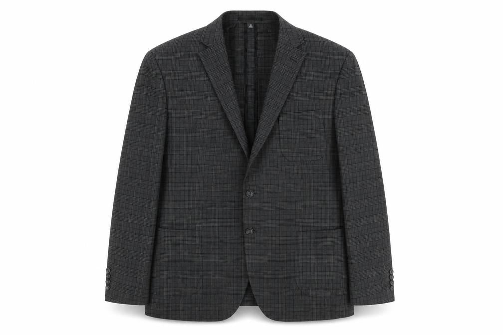 Marks & Spencer Mens Grey Check Polyester Jacket Suit Jacket Size 46 Regular - Unlined