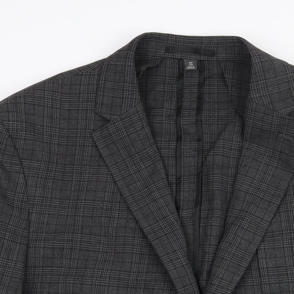 Marks and Spencer Mens Grey Check Polyester Jacket Suit Jacket Size 46 Regular - Unlined