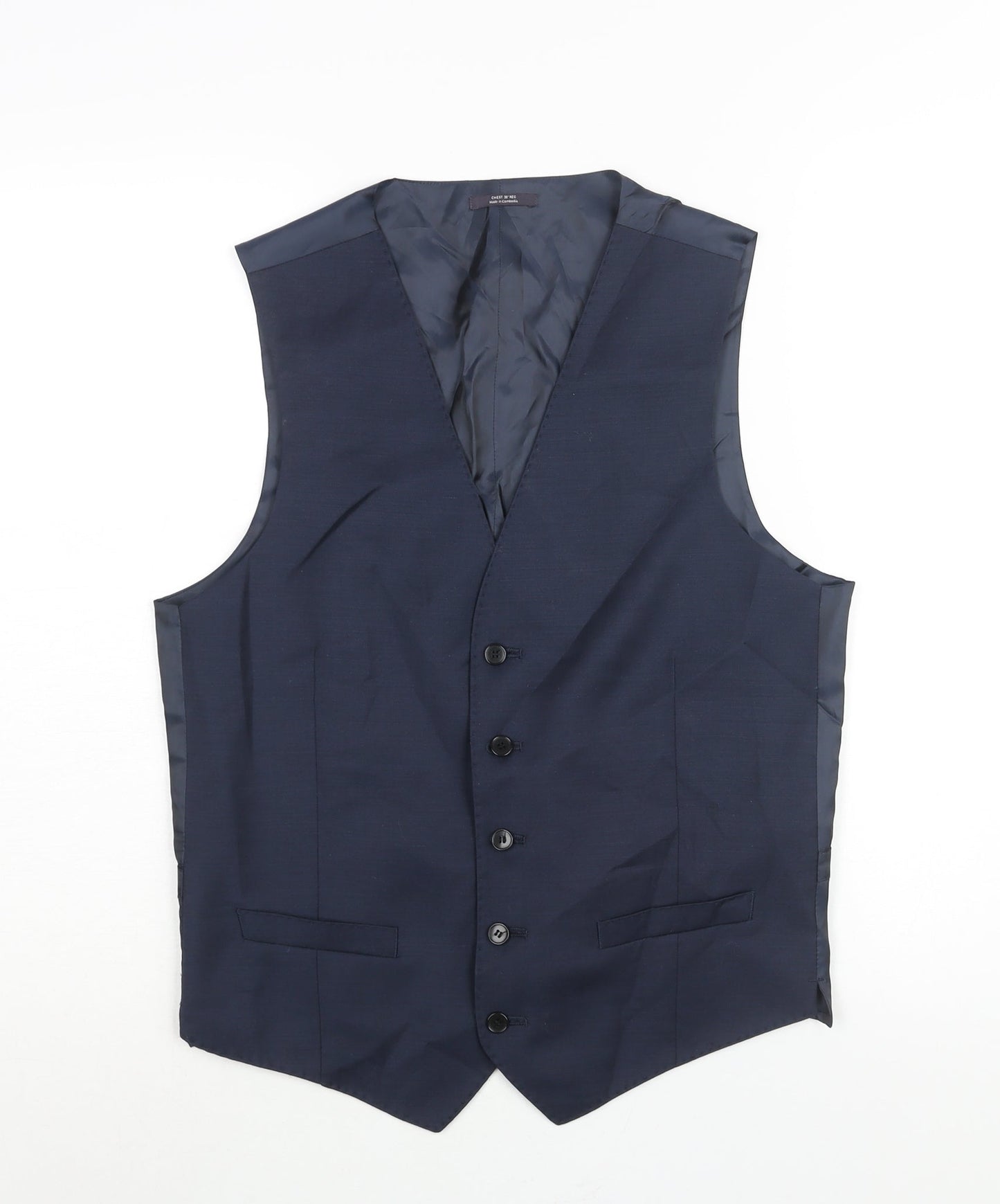 Marks and Spencer Mens Blue Polyester Jacket Suit Waistcoat Size 38 Regular