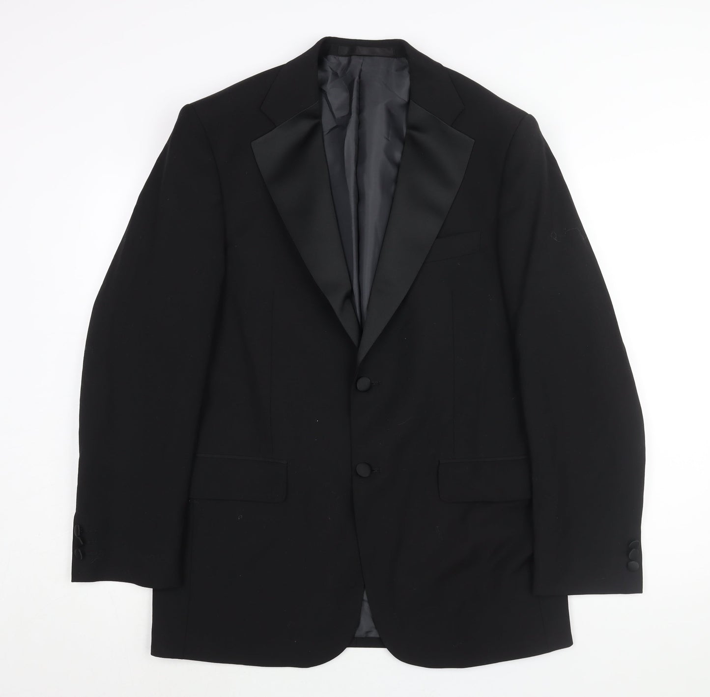 Marks and Spencer Mens Black Polyester Tuxedo Suit Jacket Size 40 Regular - Satin Lapel