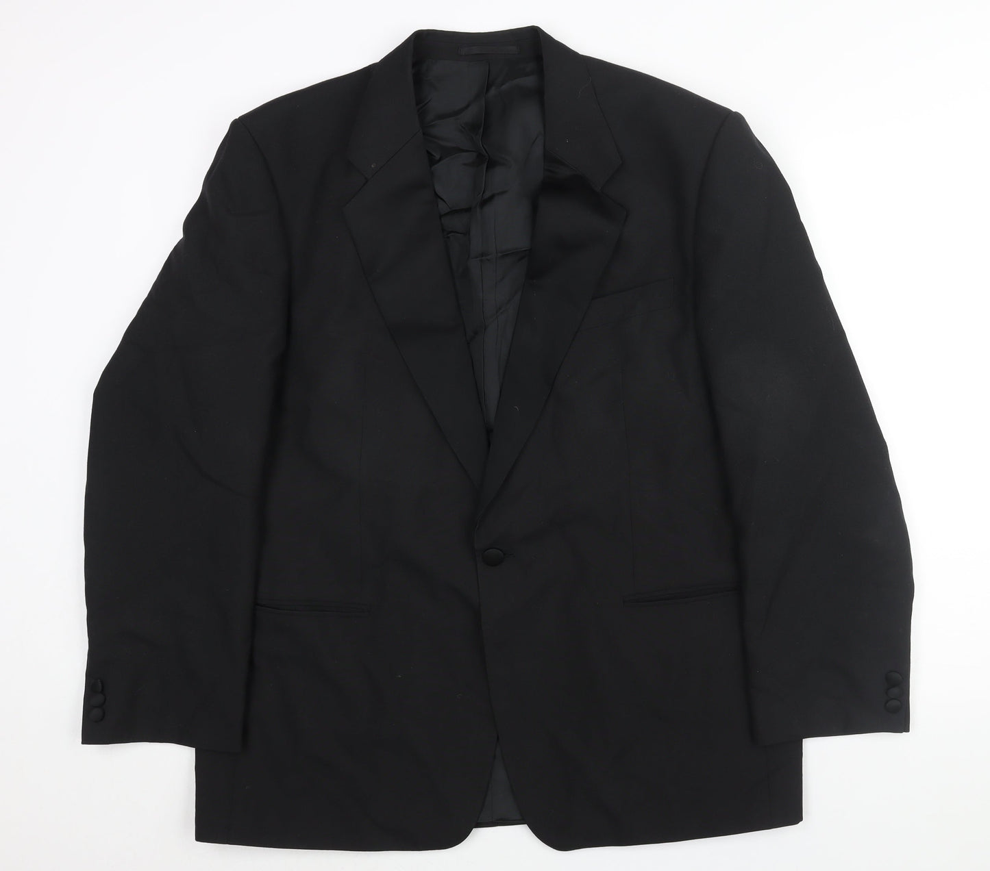 St Michael Mens Black Polyester Tuxedo Suit Jacket Size 44 Regular - Satin Lapel