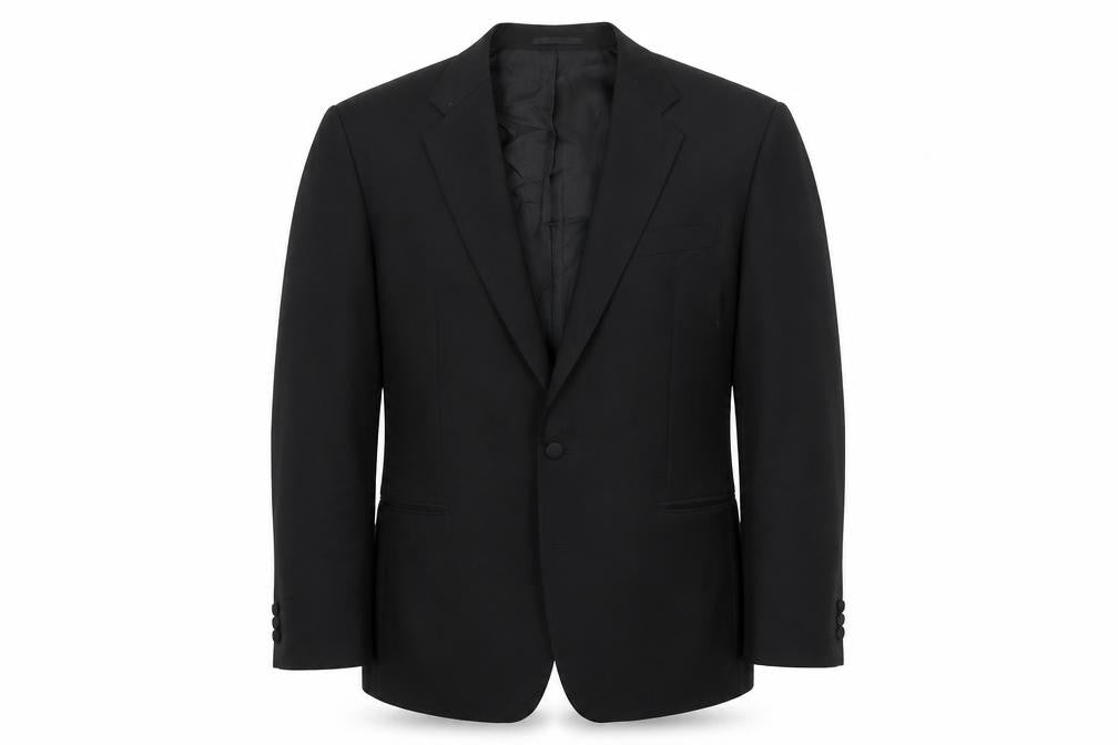 St Michael Mens Black Polyester Tuxedo Suit Jacket Size 44 Regular - Satin Lapel