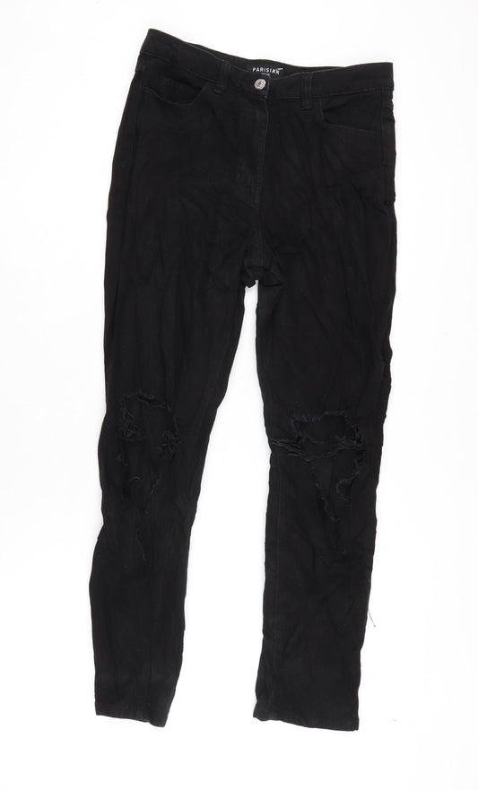 Parisian Womens Black Cotton Tapered Jeans Size 8 L27 in Regular Zip
