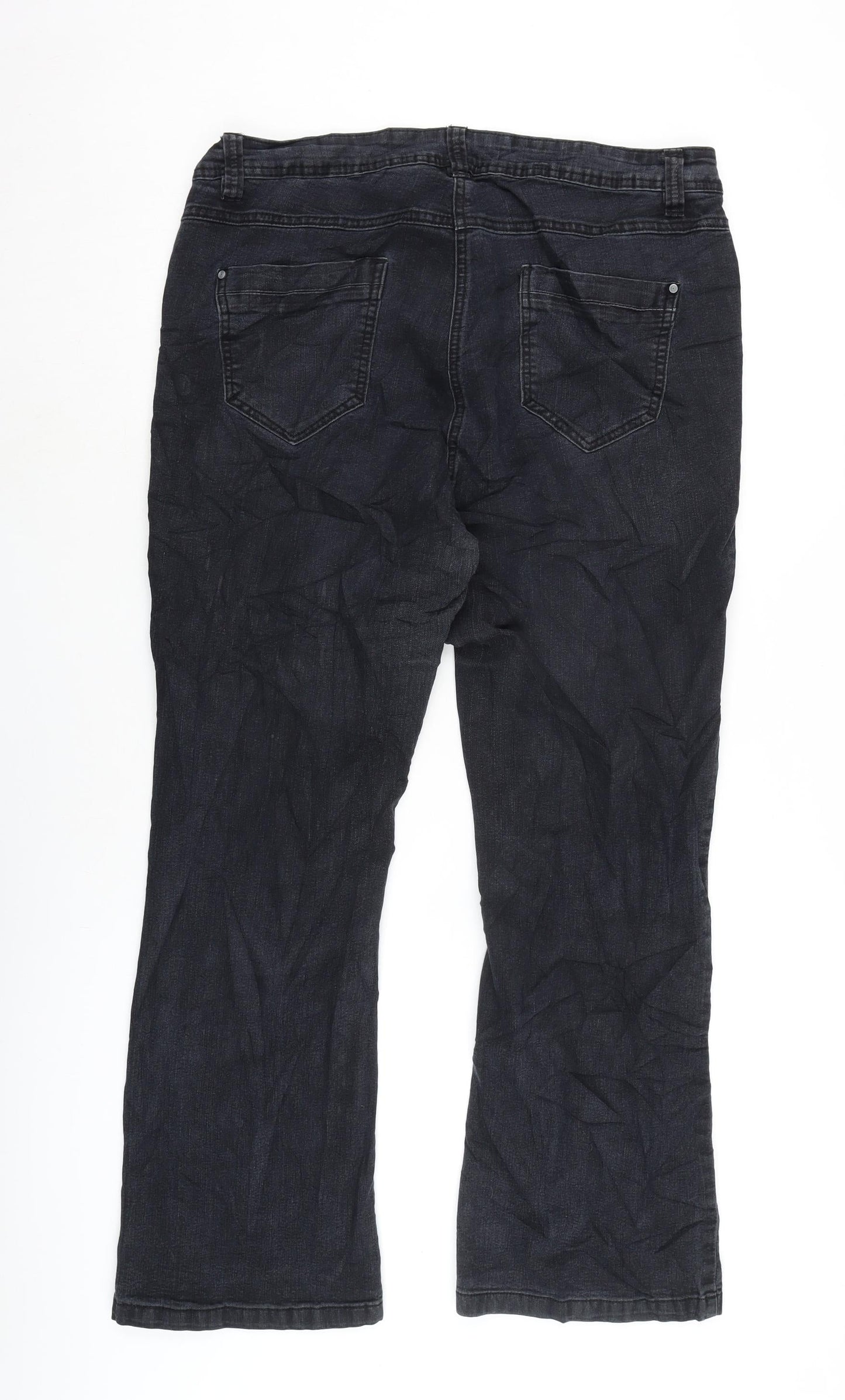 Marks and Spencer Womens Black Cotton Blend Bootcut Jeans Size 34 in L27 in Regular Zip