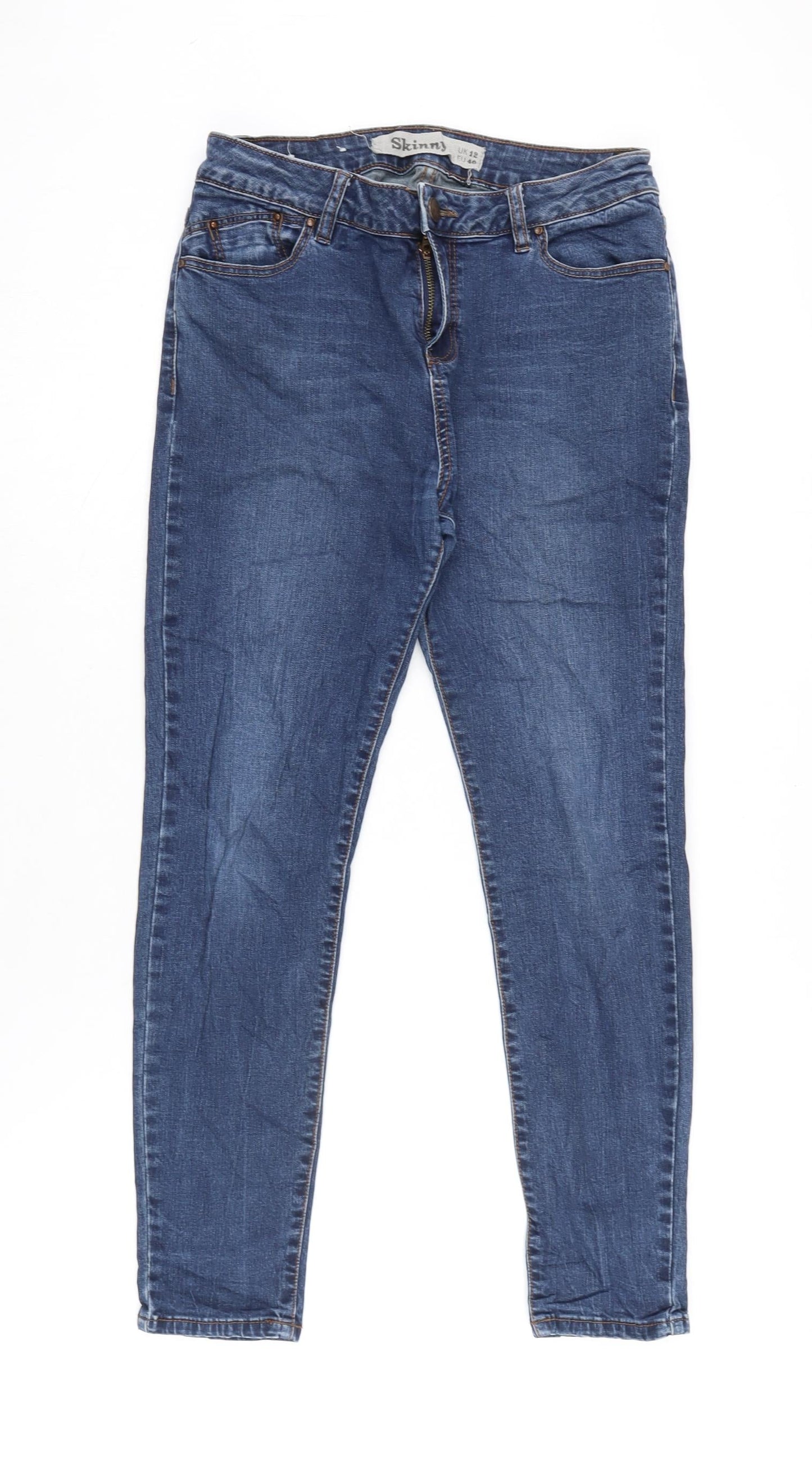 New Look Womens Blue Cotton Blend Skinny Jeans Size 12 L24.5 in Regular Zip