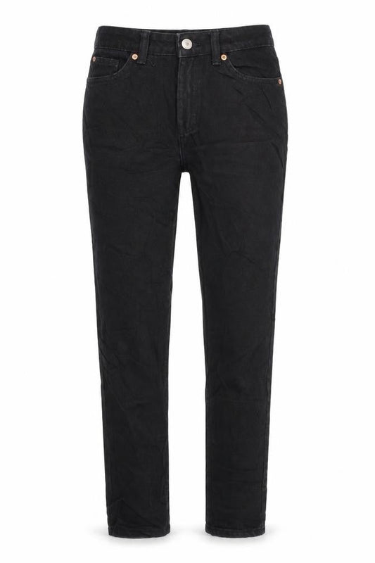 Front view of Denim & Co. women’s black cotton skinny jeans, size UK 6, 27-inch leg regular zip