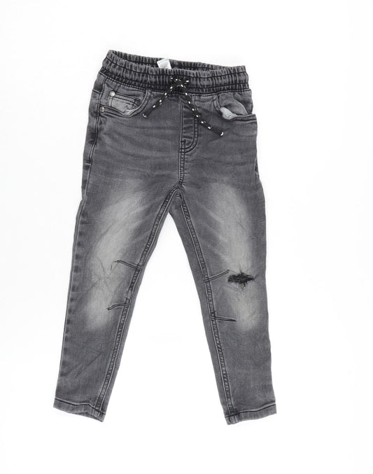 TU Boys Grey Cotton Straight Jeans Size 4 Years Regular Tie - Inside Leg 15in