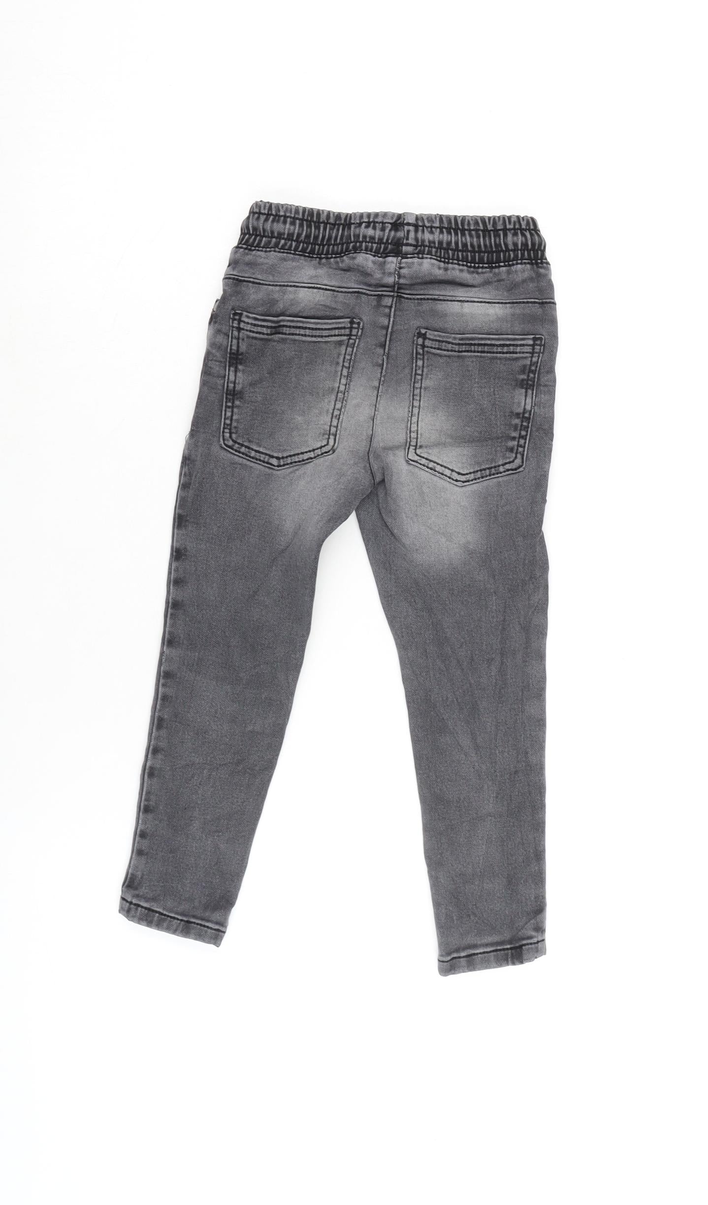 TU Boys Grey Cotton Straight Jeans Size 4 Years Regular Tie - Inside Leg 15in
