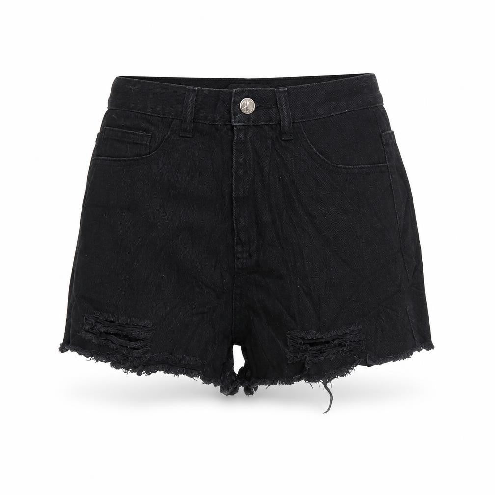 Missguided Womens Black Cotton Cut-Off Shorts Size 10 Regular Zip - Distressed