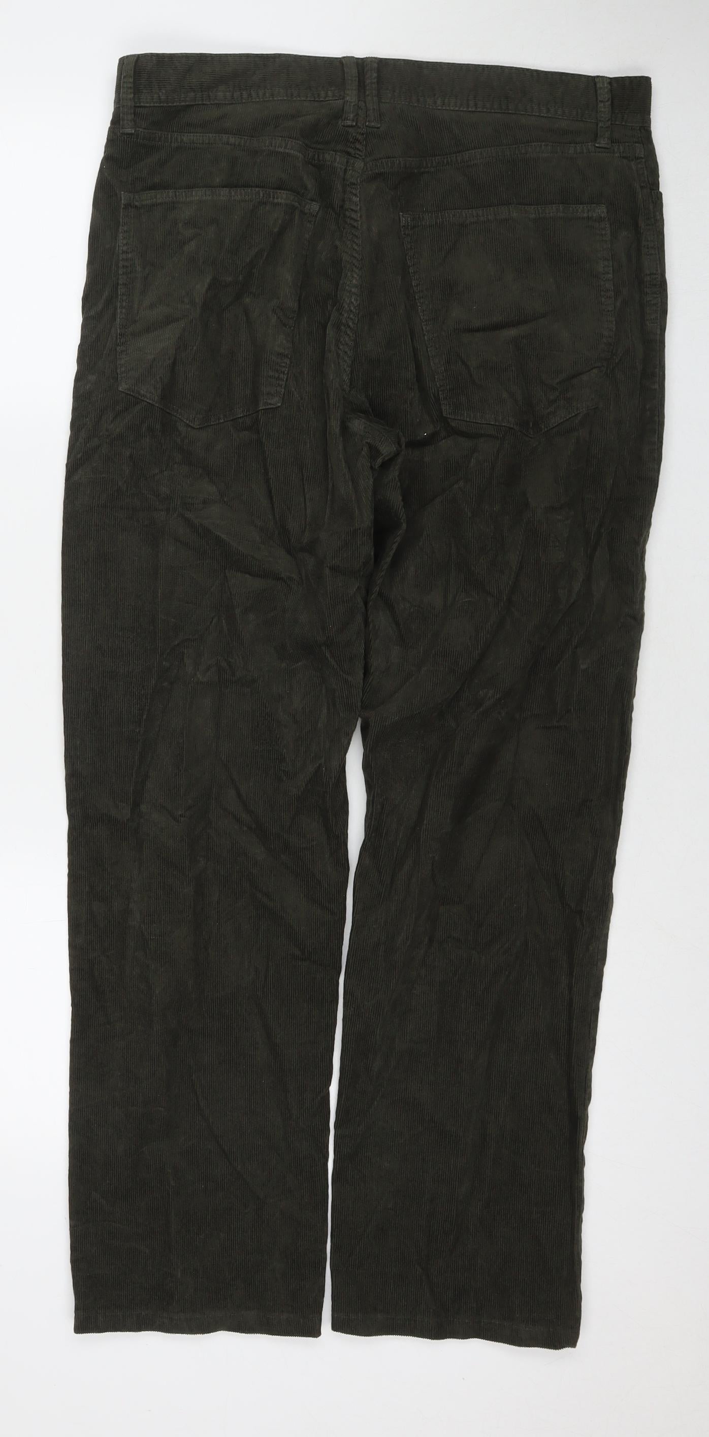 Marks and Spencer Womens Green Cotton Straight Jeans Size 34 in L31 in Regular Zip