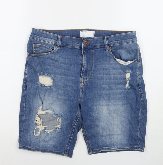 ASOS Mens Blue Cotton Bermuda Shorts Size 32 in L8 in Regular Zip