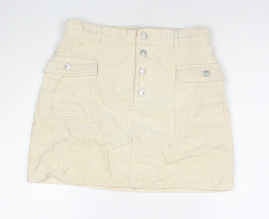 Denim & Co. Womens Beige Cotton A-Line Skirt Size 12 Button