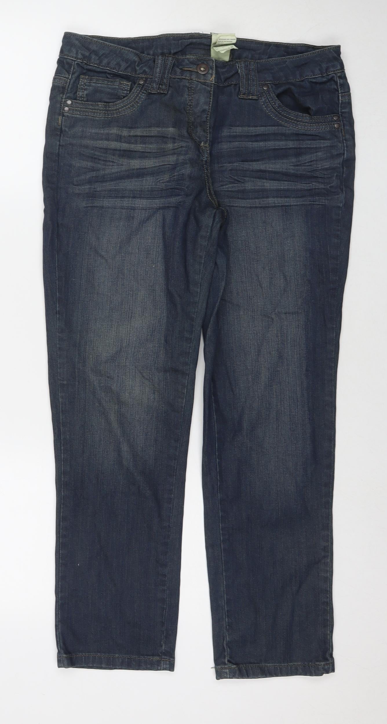 Camaieu Womens Blue Cotton Straight Jeans Size 12 L26 in Regular Zip