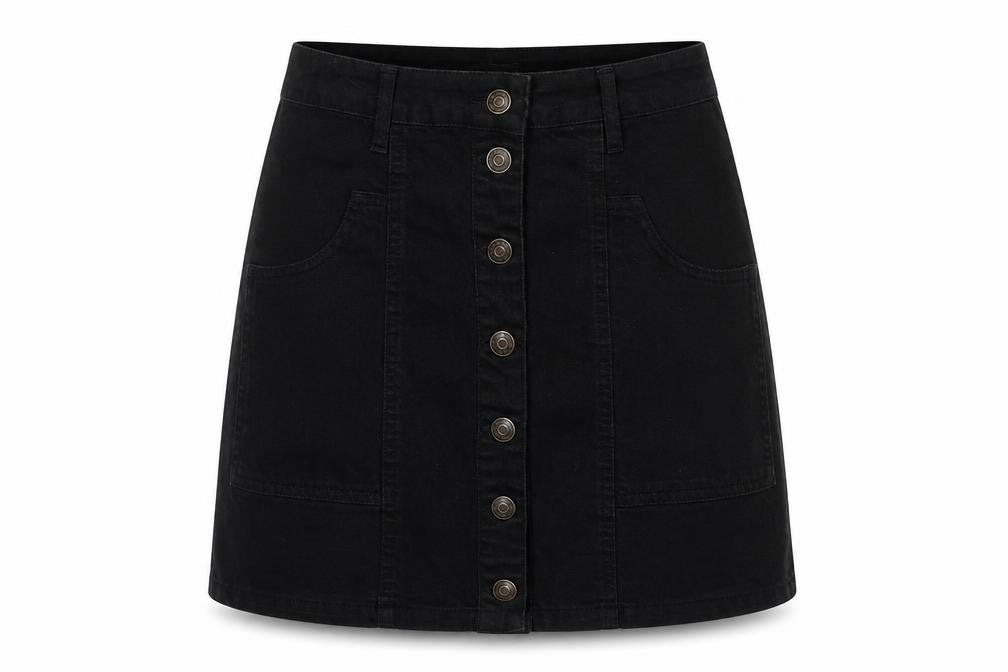 Stradivarius Womens Black Cotton A-Line Skirt Size 6 Zip