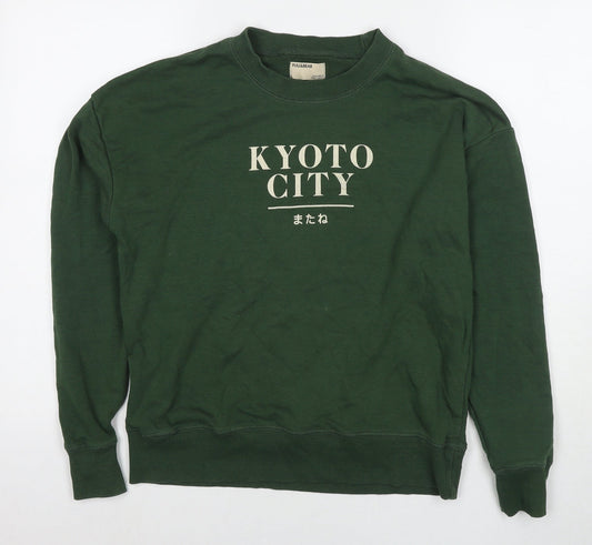 Pull&Bear Womens Green Cotton Pullover Hoodie Size M Pullover - Tokyo City