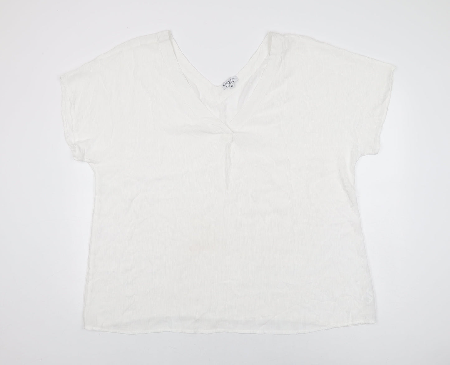 Cerulean Collection Womens White Viscose Basic T-Shirt Size 2XL V-Neck