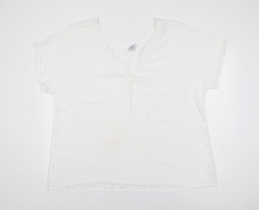 Cerulean Collection Womens White Viscose Basic T-Shirt Size 2XL V-Neck