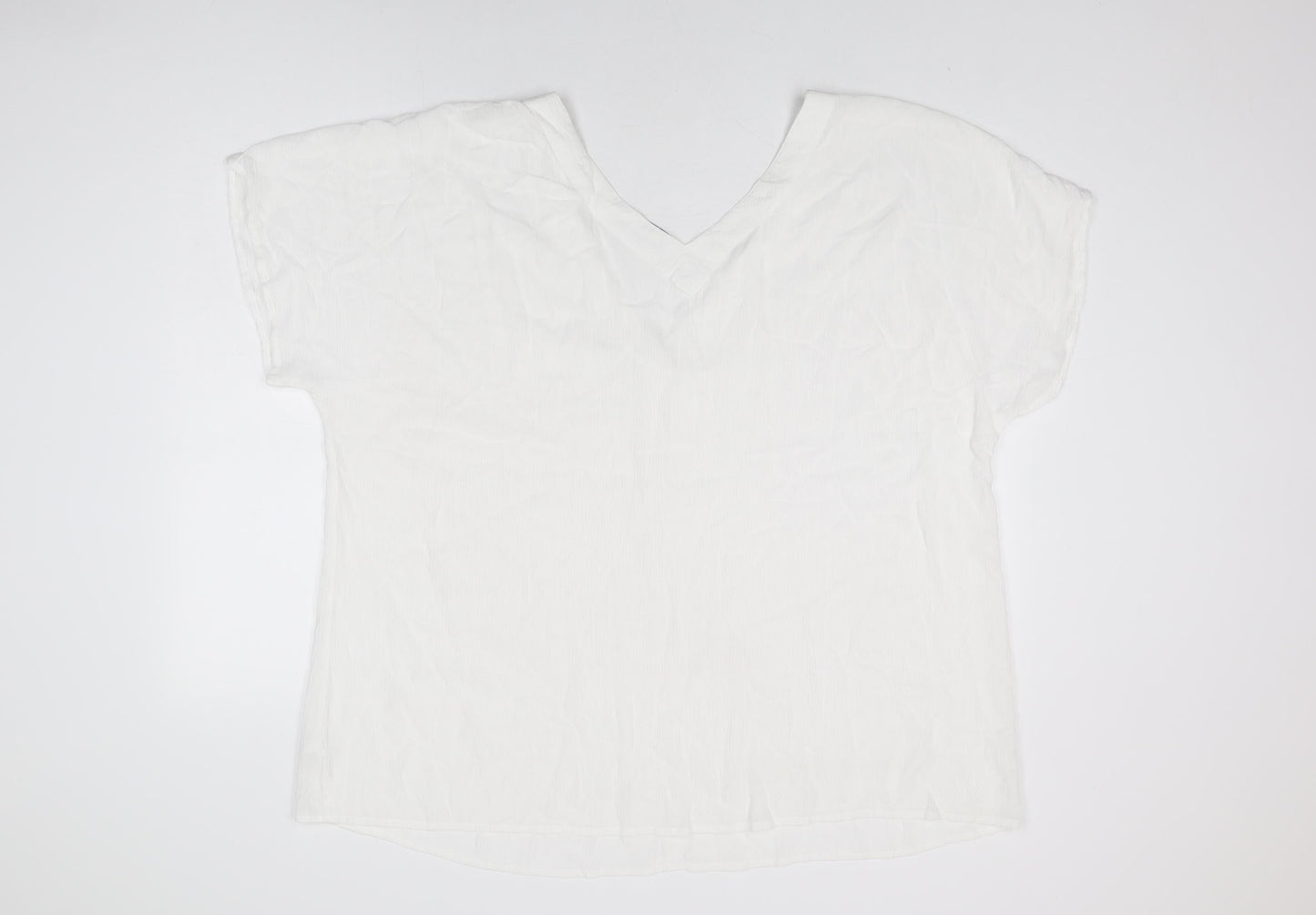 Cerulean Collection Womens White Viscose Basic T-Shirt Size 2XL V-Neck