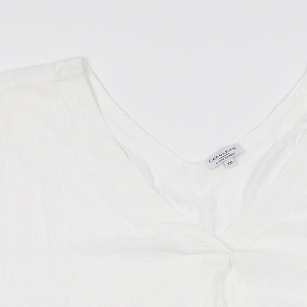 Cerulean Collection Womens White Viscose Basic T-Shirt Size 2XL V-Neck