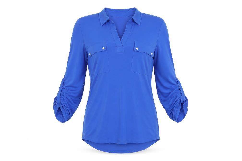 Jones New York Womens Blue Polyester Basic T-Shirt Size S Collared