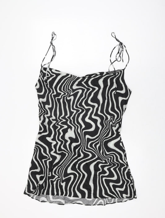 Zara Womens Black Geometric Viscose Basic Blouse Size XL Cowl Neck