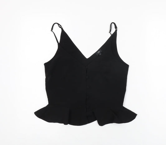 River Island Womens Black Polyester Basic T-Shirt Size 8 V-Neck