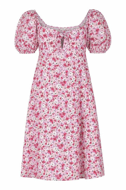 Front view of Miss Selfridge women’s pink floral polyester a-line, size UK 16, sweetheart pullover