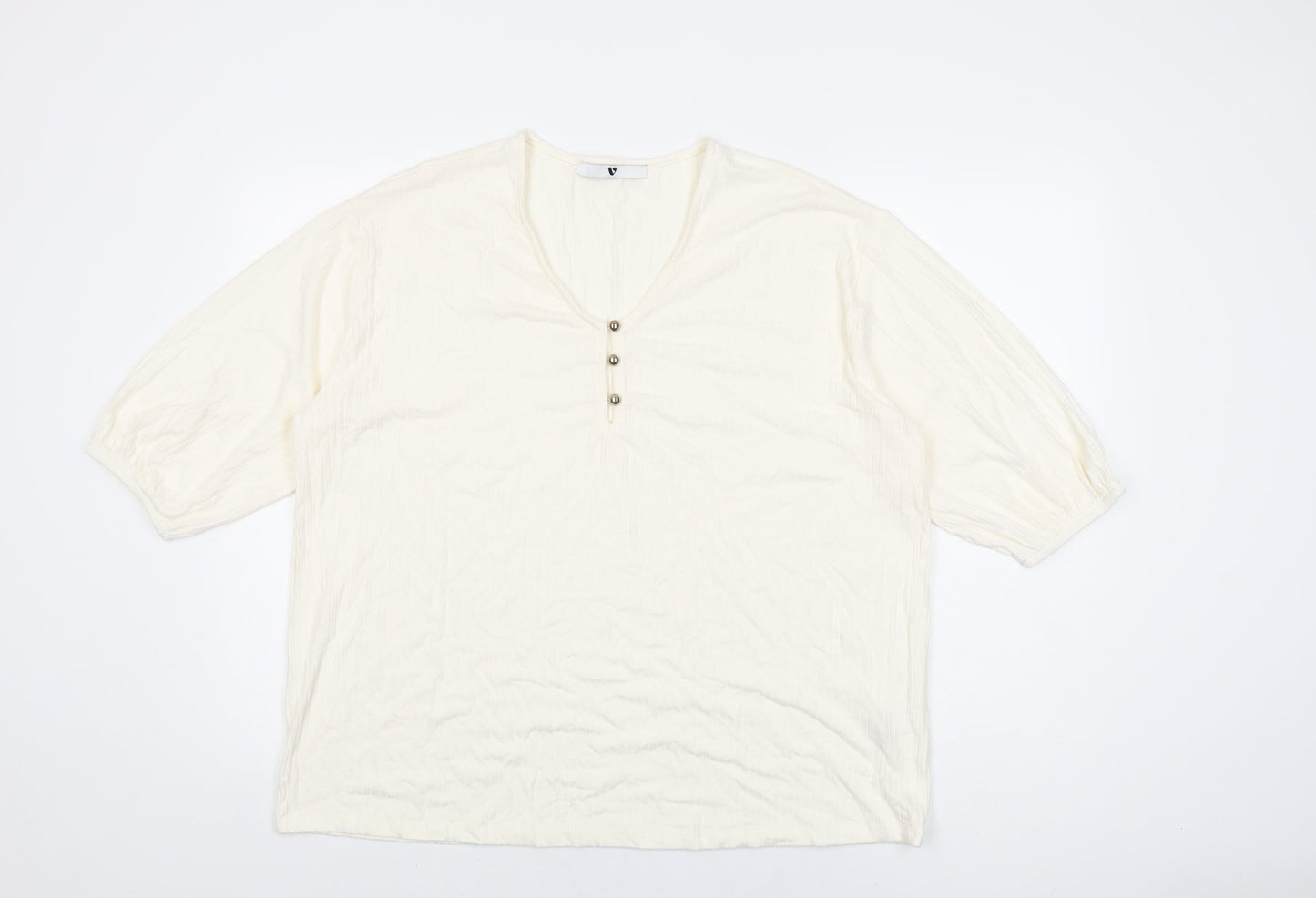 Very Womens Ivory Viscose Basic T-Shirt Size 18 V-Neck