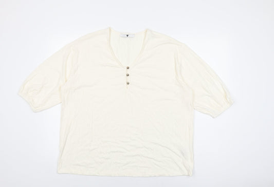 Very Womens Ivory Viscose Basic T-Shirt Size 18 V-Neck