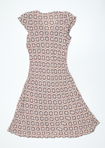 Back view of AMARANTO women’s multicoloured geometric viscose a-line, size UK 12, v-neck pullover