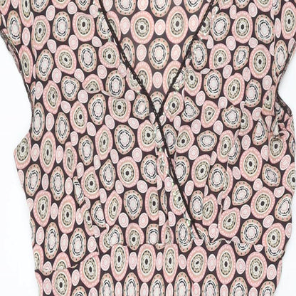 Close-up detail of AMARANTO women’s multicoloured geometric viscose a-line, size UK 12, v-neck pullover