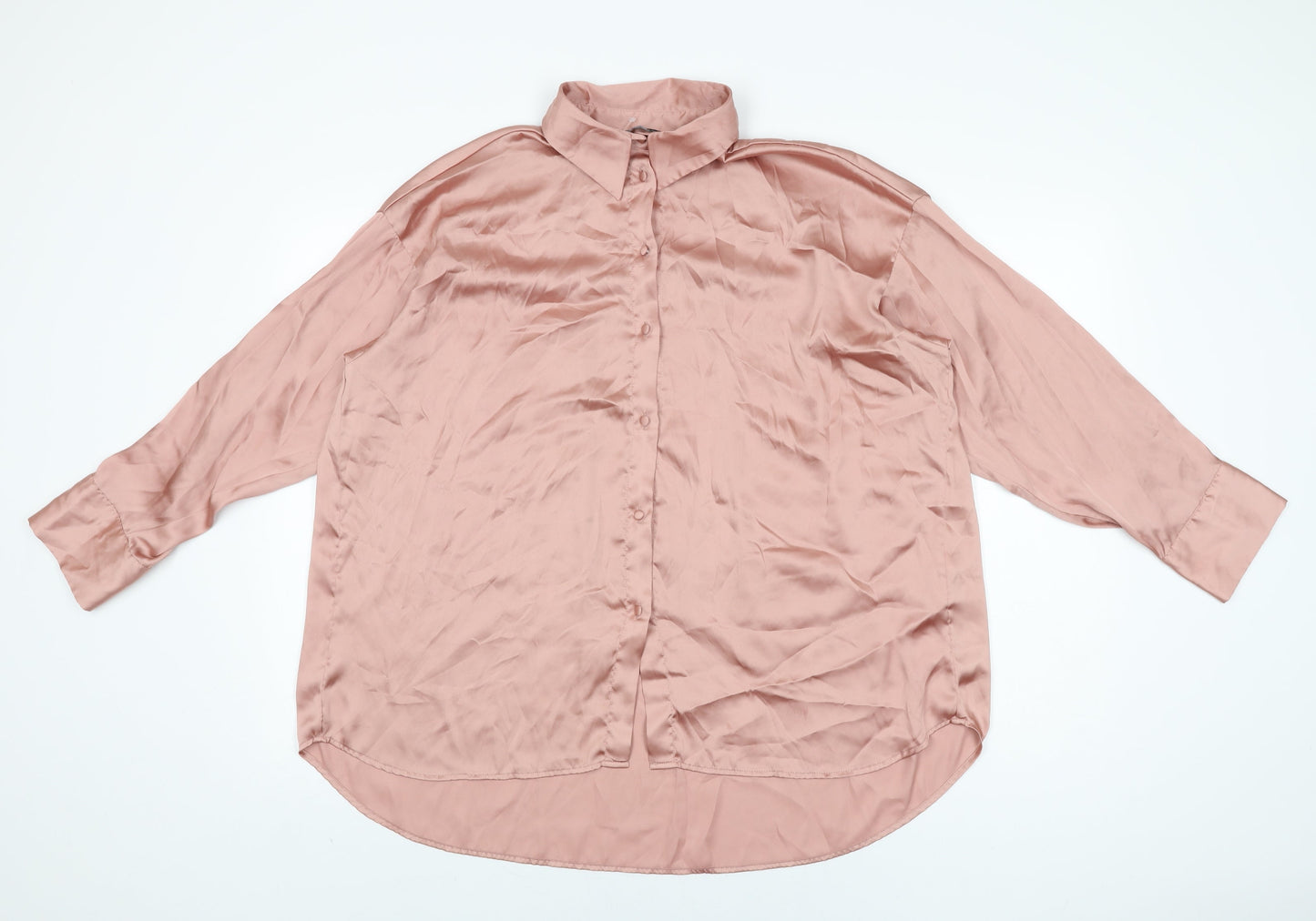Zara Womens Pink Polyester Basic Button-Up Size L Collared