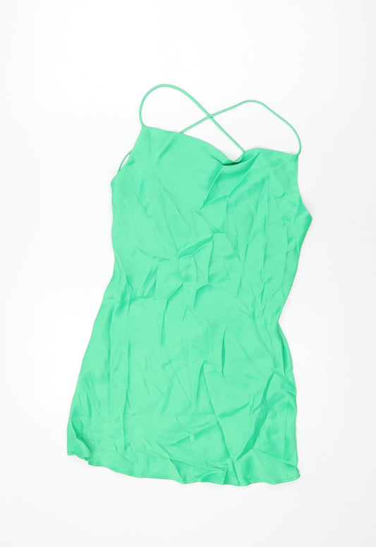 Zara Womens Green Viscose Basic T-Shirt Size XS Cowl Neck